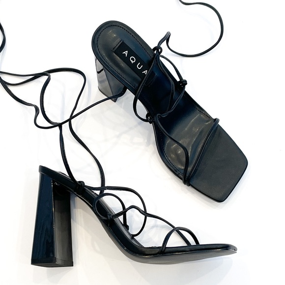 AQUA Women's Leah Ankle Tie High Heel Sandals in Black - Size 8 - Picture 7 of 7